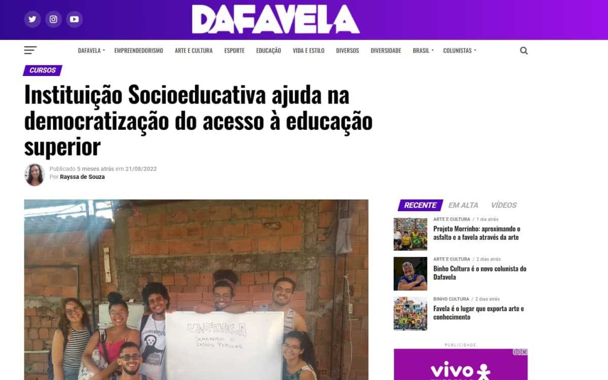 Noticia da Favela, Instituição Socioeducativa ajuda na democratização do acesso à educação superior