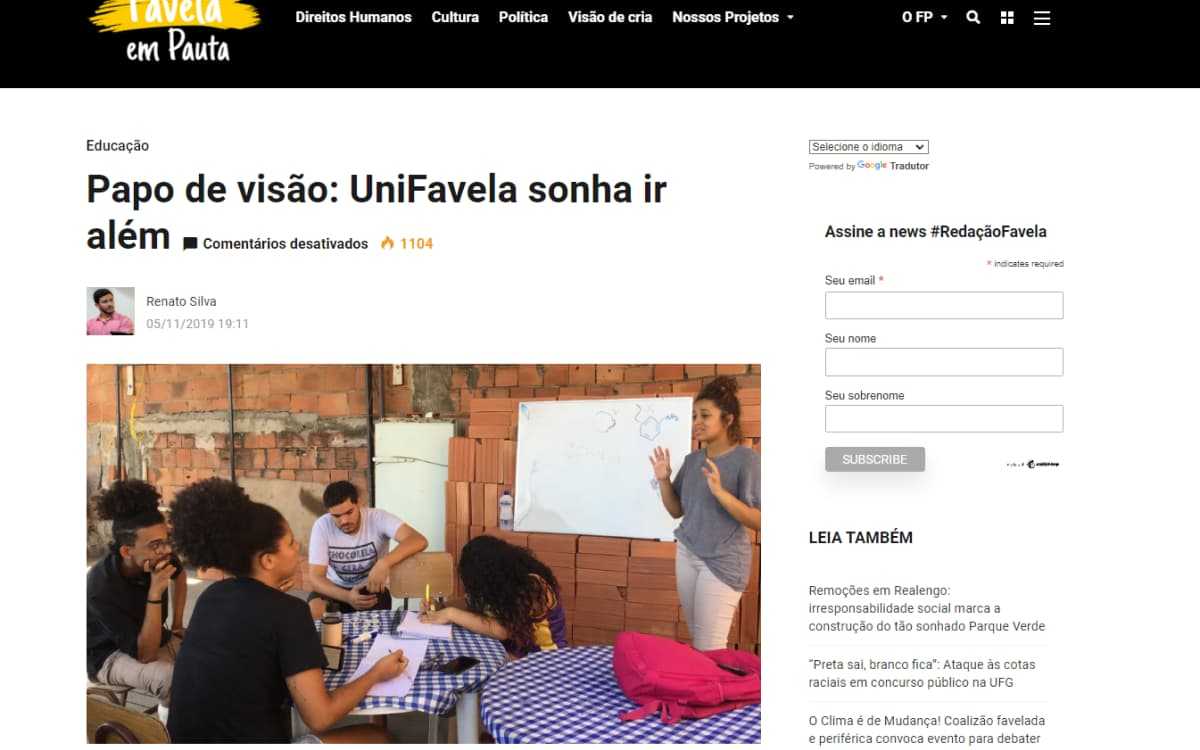 Noticia Favela em Pauta, Papo de visão: UniFavela sonha ir além