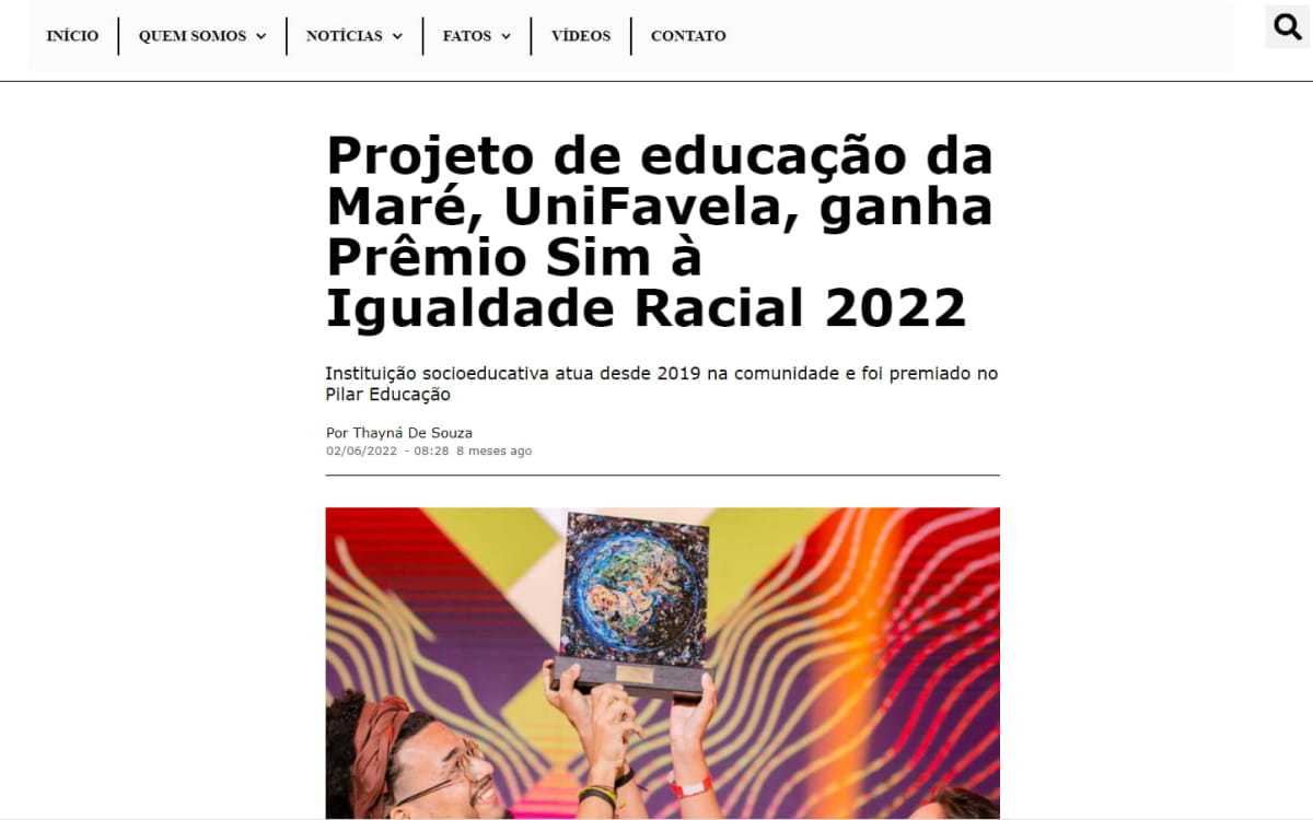 Noticia Voz das Comunidades, Projeto de educação da Maré, UniFavela, ganha Prêmio Sim à Igualdade Racial 2022

