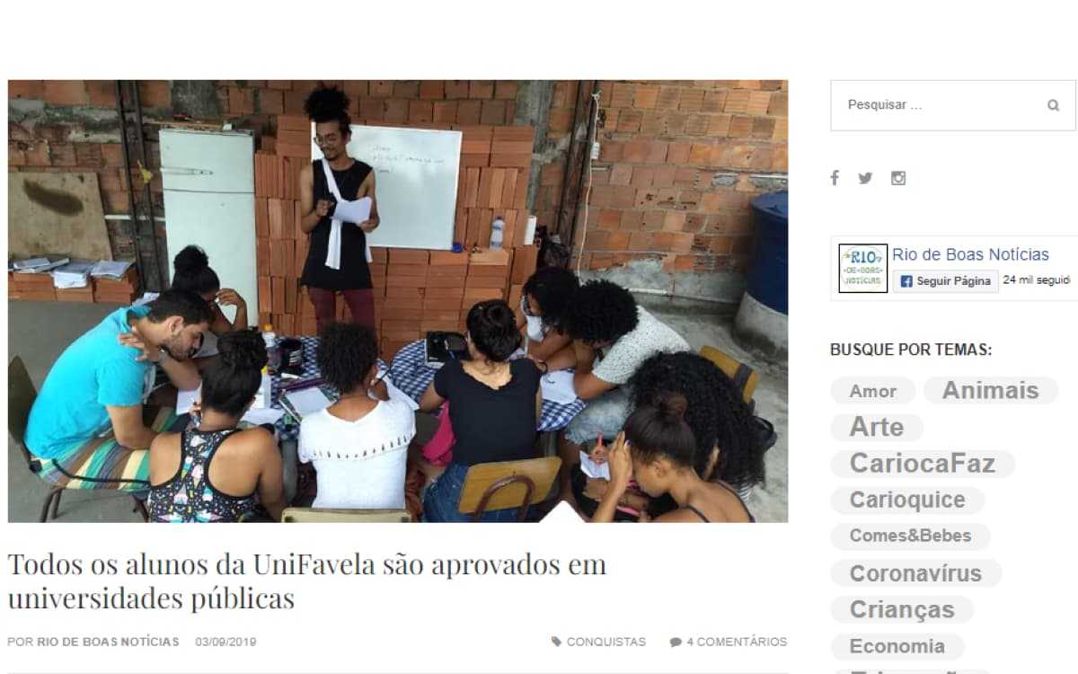 Noticia Rio de Boas, Todos os alunos da UniFavela são aprovados em universidades públicas